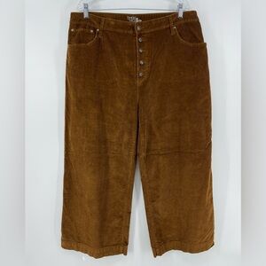 Time and Tru High Rise Wide Leg Button Fly Brown Corduroy Pants, Women's 20